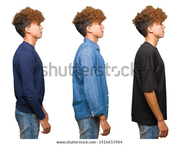 Collage Young Men Curly Hair Over Stock Photo Edit Now 1416655964