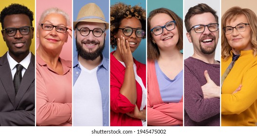 Collage Of Young And Senior People Wearing Reading Glasses