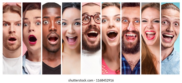 Collage Young Women Men Smiling Surprised Stock Photo 1168452916 ...