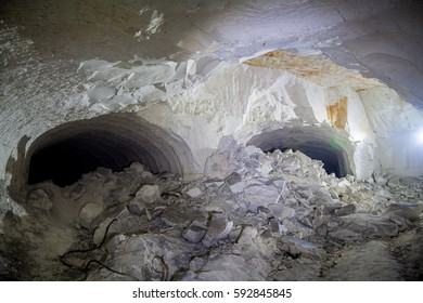 The Collapse In The Chalk Mine, Tunnel With Traces Of Drilling Machine