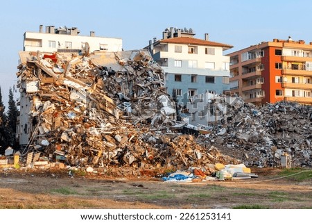 Collapsed building in earthquake. Earthquake on 30 October 2020 in The Aegean sea affected buildings in Izmir. Building damaged in Bayrakli, Izmir, Turkey.