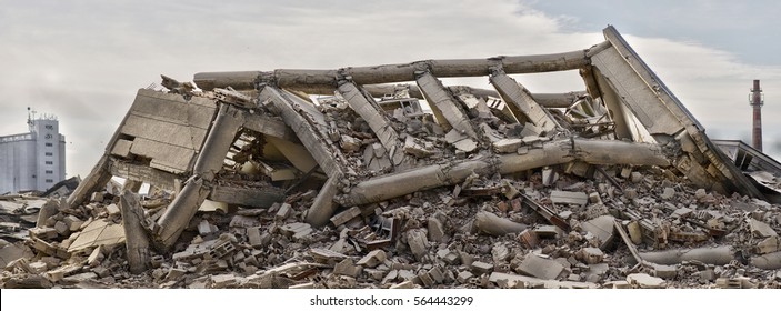 Collapsed industrial building panorama