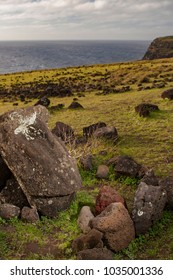 Collapsed Moai on Easter Island, Chile