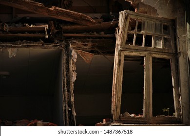 Collapsed Wall In An Old Orphanage I Denmark.