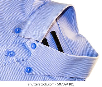 Collar button down blue shirt isolated