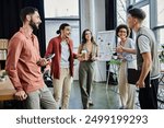 Colleagues chat cheerfully while navigating challenging times.