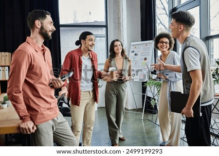 Colleagues chat cheerfully while navigating challenging times.