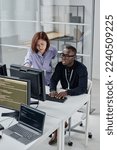 Colleagues working over new software