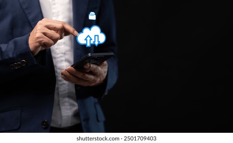 Collect data through the online cloud system big data Hologram Icon