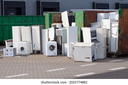 Collected and awaiting for the disposal of electronic-waste - refrigerators, washing machines and others.