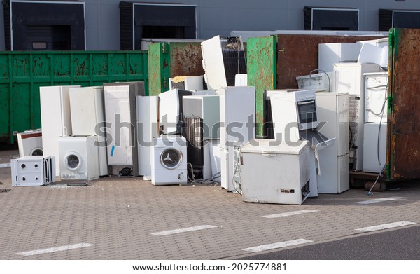 Collected and awaiting for\
the disposal of electronic-waste - refrigerators, washing machines\
and others.