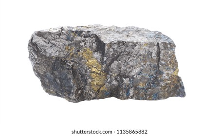 Collectible specimen of Pentlandite mineral isolated on a white background closeup. Pentlandite is nickel ore
