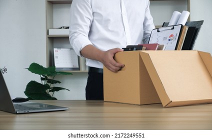 Collecting Belongings And Documents. In The Concept Of Resignation. Job Transfer Dismissal Big Resignation.	
