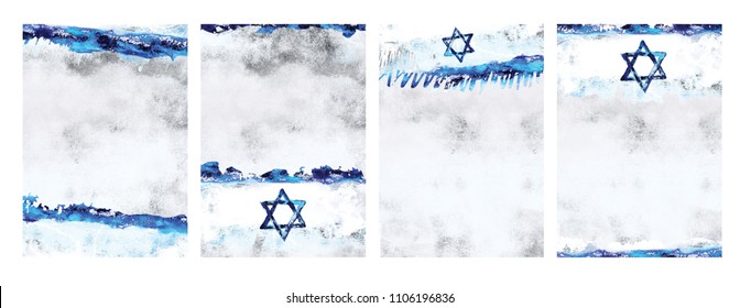 Collection Abstract Israel flag background. Grunge watercolor. Horizontal Template for national holidays in Israel. Texture hand drawing. - Shutterstock ID 1106196836