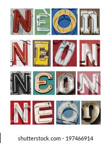 Collection Of Aged And Worn Vintage Neon Letters Spelling Word Neon