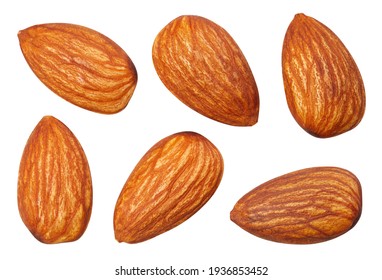 Collection almond nut isolated on white background. Almond clipping path. Almond fruits