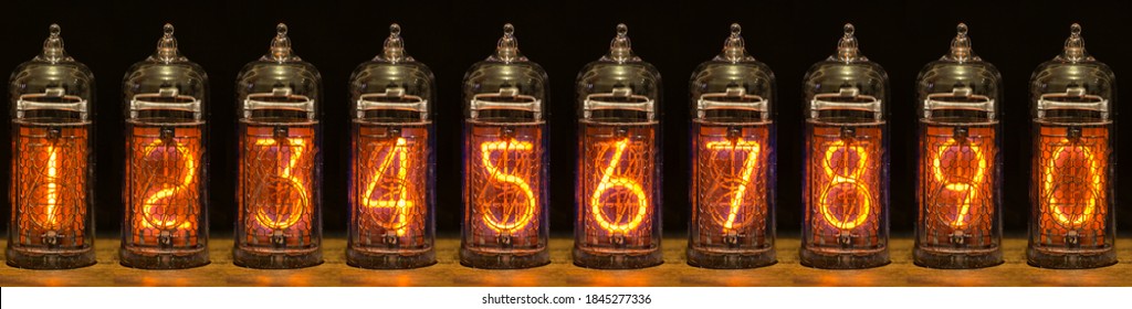 collection of arabic numerals, from zero to nine, at Nixie tube