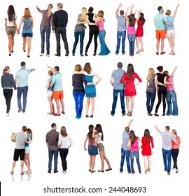 collection " Back view of group people". set " Rear view person team"  Isolated over white.