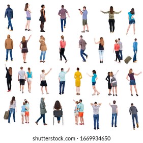 Collection Back view people. Rear view people set. backside view of person. Isolated over white background. many people standing with their backs. - Shutterstock ID 1669934650