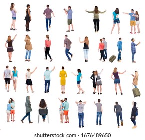 Collection Back view people. Rear view people set. backside view of person. Isolated over white background. many people standing with their backs. - Shutterstock ID 1676489650