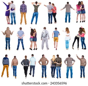 Collection " Back view people ".  Rear view people set.  backside view of person.  Isolated over white background .
