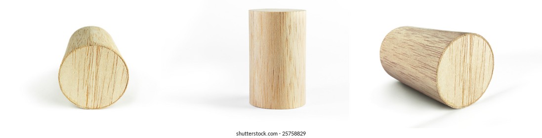 Collection Of Balsa Block Wood Cylinder, On The White Background