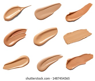 collection of beauty liquid powder make up strokes on white background. each one is shot separately - Shutterstock ID 1487454365