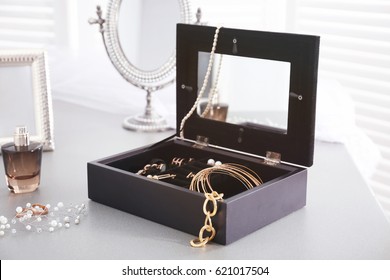 Collection of bijouterie in jewelry box