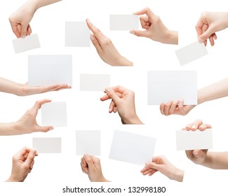 Collection Blank Cards Hand Isolated On Stock Photo 132998180 ...