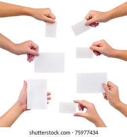 Collection Of Blank Cards In A Hand Isolated On White