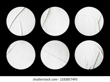 Collection of blank glued sticker mockup design. Realistic round stickers in wrinkled surface style. Adhesive paper on black background. Blank copy space for tape, label, badge and creative design. - Shutterstock ID 2183857495
