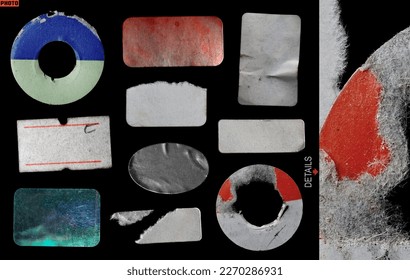 collection of blank old sticker, label, price tag template for mockup. isolated dirty, ripped, half peeled stickers - Shutterstock ID 2270286931