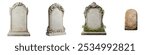 A collection of blank tombstones with ornate and minimalist designs, isolated on a white background. These high-resolution images are perfect for Halloween themes, graveyard scenes.