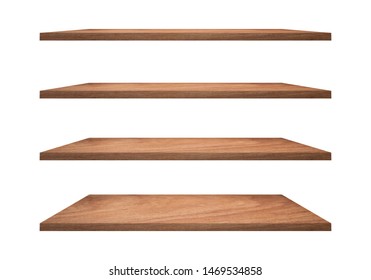 Collection of brown wooden shelves isolated on white background. There are Clipping Paths for the designs and decoration - Shutterstock ID 1469534858