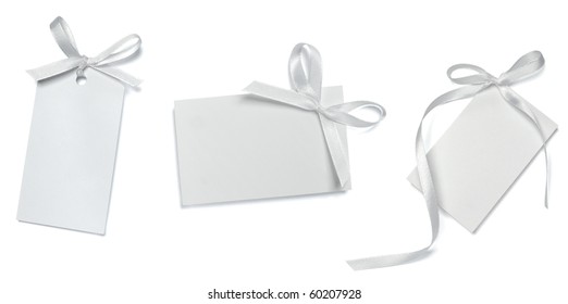 collection of  card note with  ribbon on white background. each one is in full camera resolution