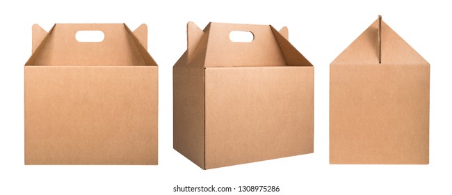 Collection of cardboard boxes isolated on white background. Set of brown cardboard boxes. Delivery concept