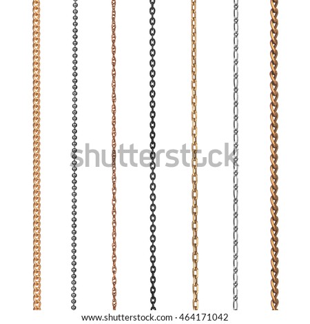 Collection of chains on an isolated white background