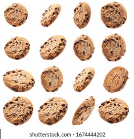 Collection Of Chocolate Chip Cookies On White Background