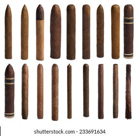 Collection of cigars isolated on white background