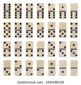 Collection of classic domino tiles on white background