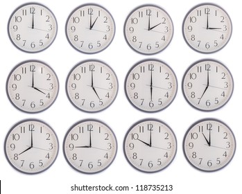 collection of clock from 12 to 11 isolated in white background