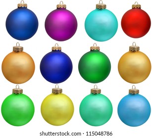 Collection Of Colored Christmas Ball  New Year Ornament . Isolated Over White.