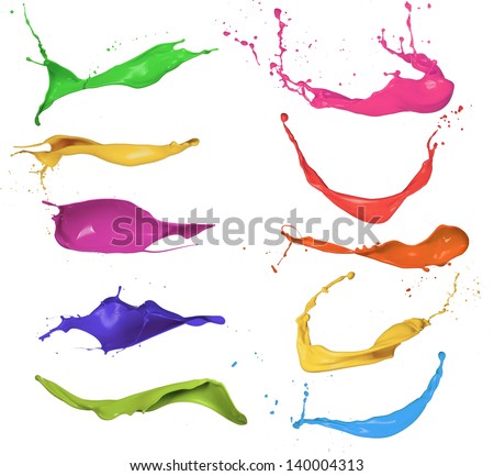 Collection Colored Paint Splashes On White Stock Photo (Edit Now