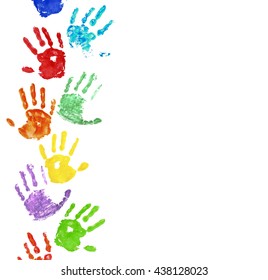 Collection Of Colorful Hand Prints, Isolated On White Background