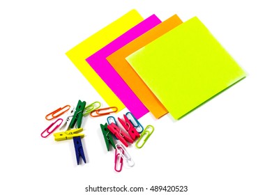  Collection Of Colorful Post It Paper Note On White Background / Empty Colorful Post Its.