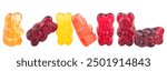 Collection of colorful sweet jelly marmalade bears isolated on a white background. Fruity gummy candies.