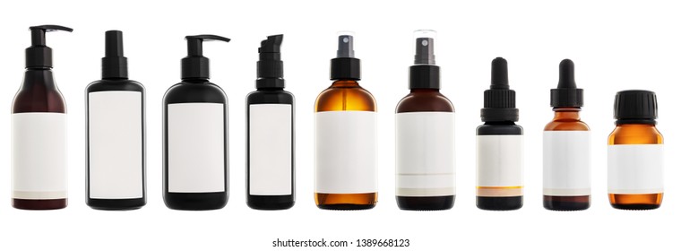 Collection Of Cosmetic Bottles Isolated On White Background.