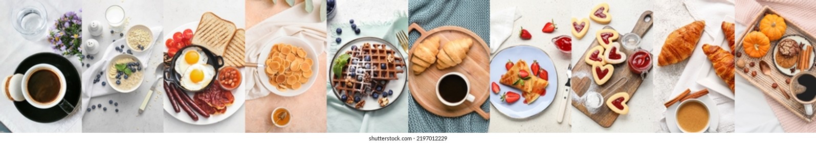 Collection of delicious breakfasts, top view - Shutterstock ID 2197012229