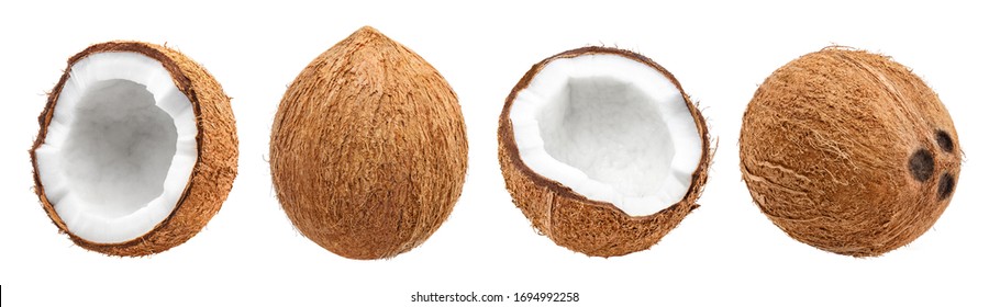 Collection of delicious coconuts, isolated on white background