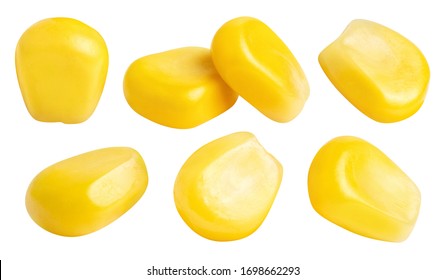 Collection of delicious corn seeds, isolated on white background
